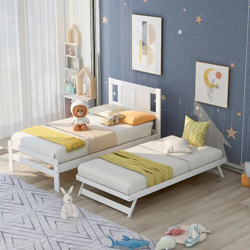 Full Size Platform Bed with Adjustable Trundle