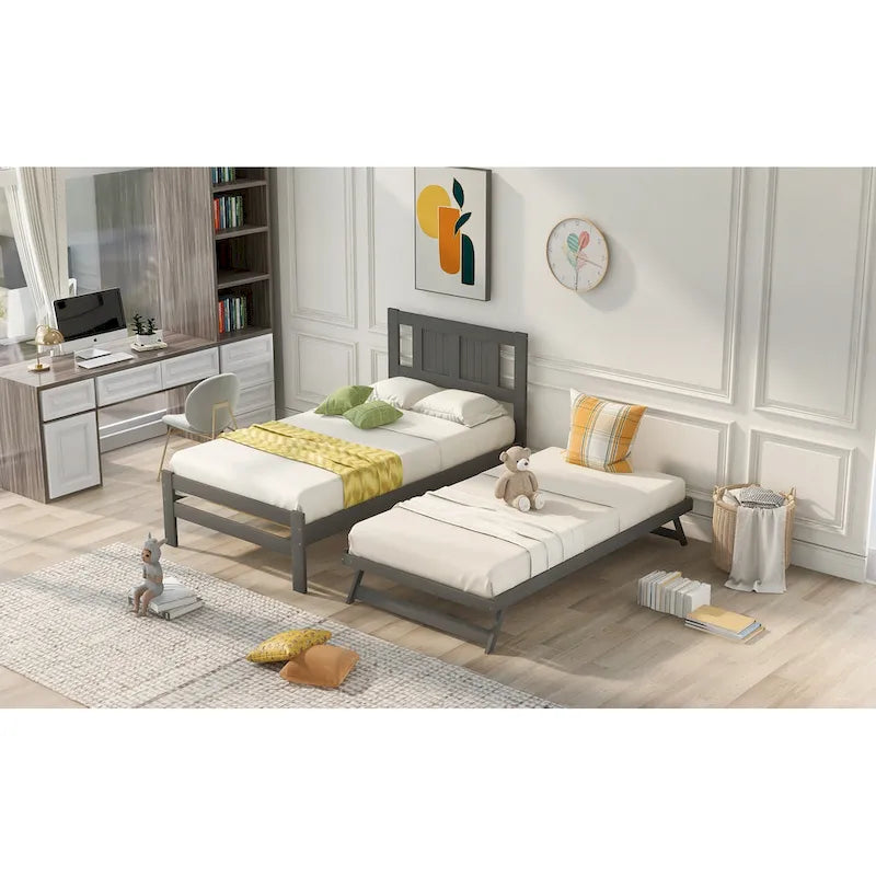 Cama de plataforma matrimonial con cama nido ajustable