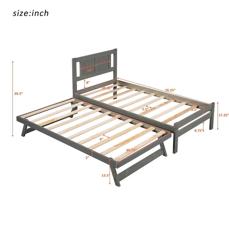 Cama de plataforma matrimonial con cama nido ajustable
