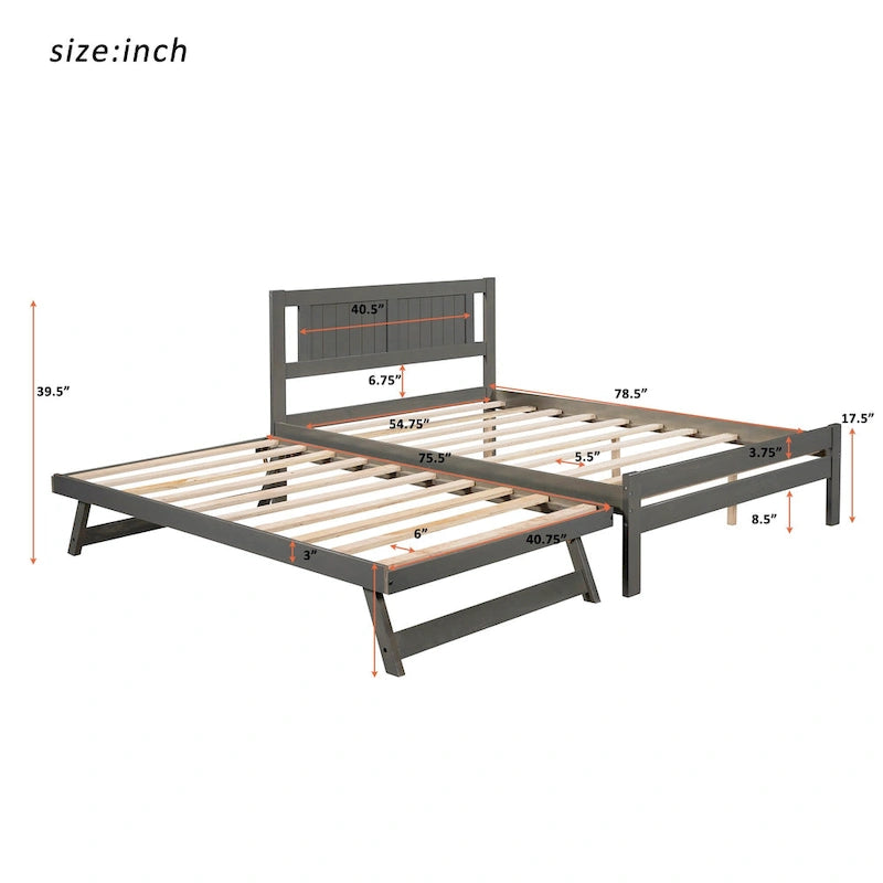 Cama de plataforma matrimonial con cama nido ajustable