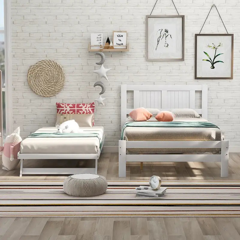 Cama de plataforma matrimonial con cama nido ajustable