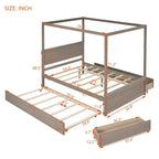 Cama con dosel de madera tamaño completo con cama nido, cajones y listones de soporte