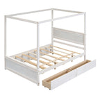 Cama con dosel de madera tamaño completo con cama nido, cajones y listones de soporte
