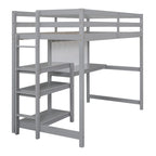 Cama alta individual de madera con estantes de 3 capas, escritorio y tablero de escritura, barandilla de longitud completa