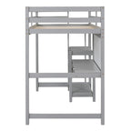 Cama alta individual de madera con estantes de 3 capas, escritorio y tablero de escritura, barandilla de longitud completa