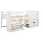 Cama Alta Individual de Madera Maciza con Dos Estantes y Dos Cajones