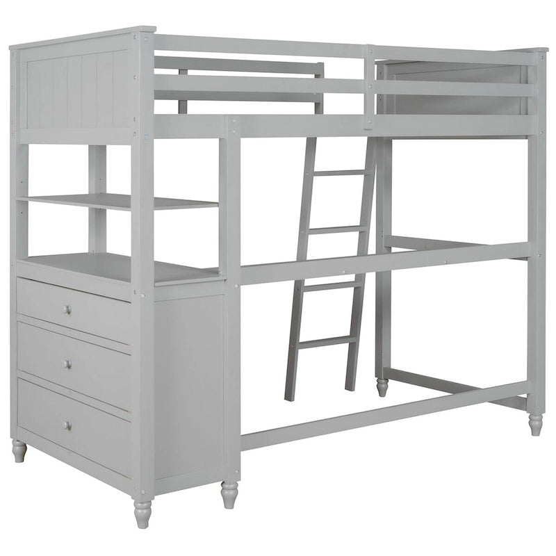 Cama alta individual con cajones y escritorio