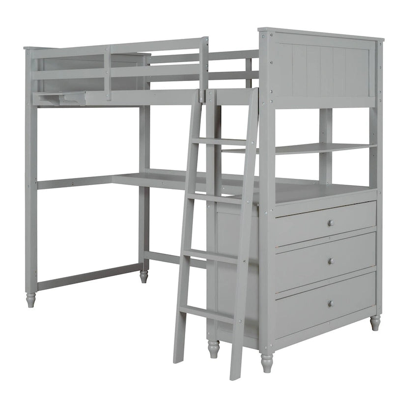 Cama alta individual con cajones y escritorio