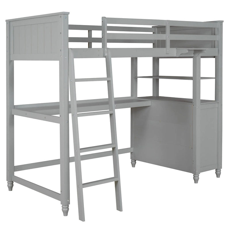 Cama alta individual con cajones y escritorio