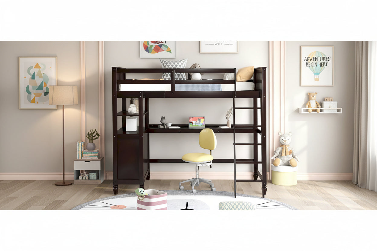 Cama alta individual con cajones y escritorio