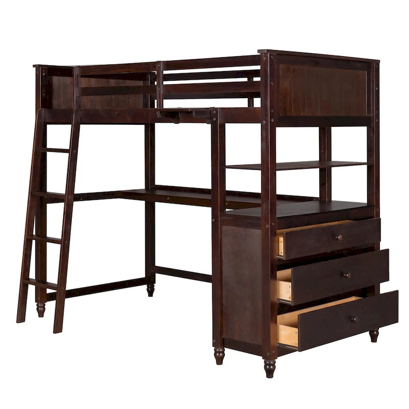 Cama alta individual con cajones y escritorio