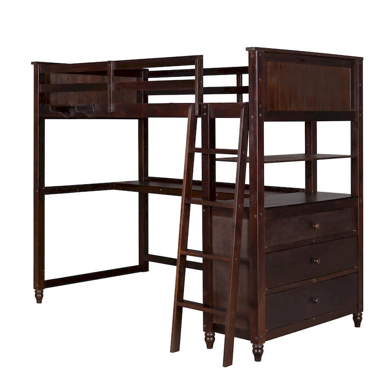 Cama alta individual con cajones y escritorio