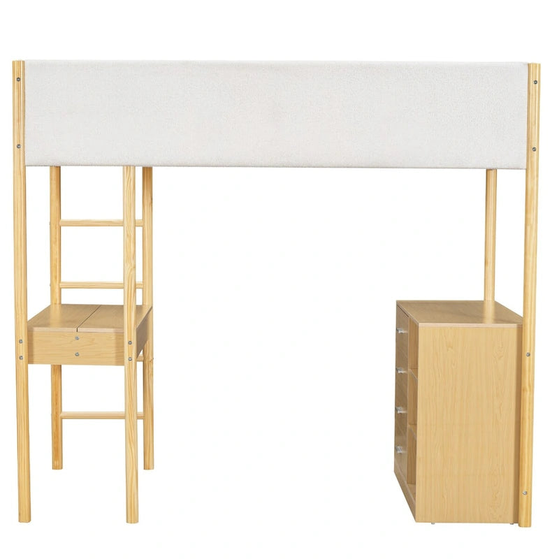Cama alta tapizada de madera y felpa de borreguillo, tamaño twin