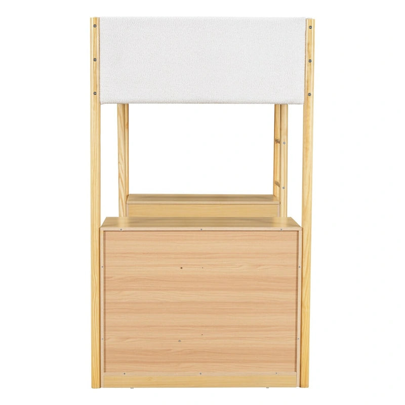 Cama alta tapizada de madera y felpa de borreguillo, tamaño twin