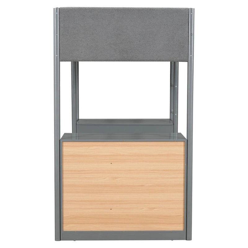 Cama alta tapizada de madera y felpa de borreguillo, tamaño twin