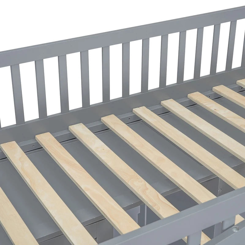 Cama alta tipo casita tamaño twin con escalera y armario