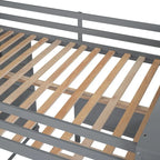 Cama alta de tamaño completo con una cama individual independiente, estantes, escritorio y armario.