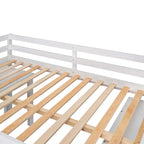 Cama Alta Multifuncional de Madera de Pino Blanco con Escritorio Movible, Estantería Modular, Cómoda