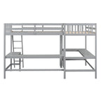 Twin Size L-Shaped Loft Bed Frame for Boys Girls Kids Adults Toddler with Ladder and 2 Built-in L-Shaped Desks