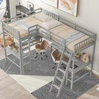 Litera tipo loft en forma de L de tamaño doble para niños, niñas, adultos y niños pequeños con escalera y 2 escritorios integrados en forma de L