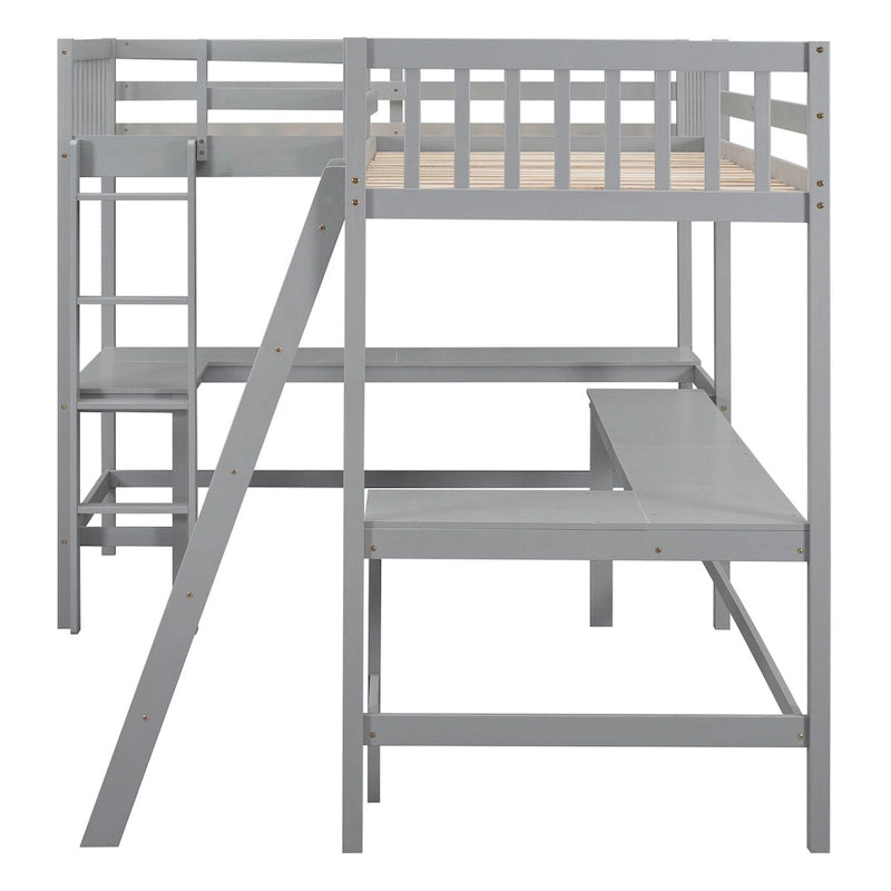 Litera tipo loft en forma de L de tamaño doble para niños, niñas, adultos y niños pequeños con escalera y 2 escritorios integrados en forma de L