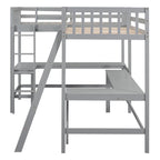 Litera tipo loft en forma de L de tamaño doble para niños, niñas, adultos y niños pequeños con escalera y 2 escritorios integrados en forma de L
