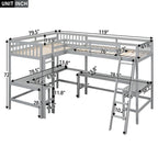 Litera tipo loft en forma de L de tamaño doble para niños, niñas, adultos y niños pequeños con escalera y 2 escritorios integrados en forma de L