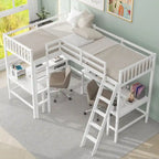 Litera tipo loft en forma de L de tamaño doble para niños, niñas, adultos y niños pequeños con escalera y 2 escritorios integrados en forma de L