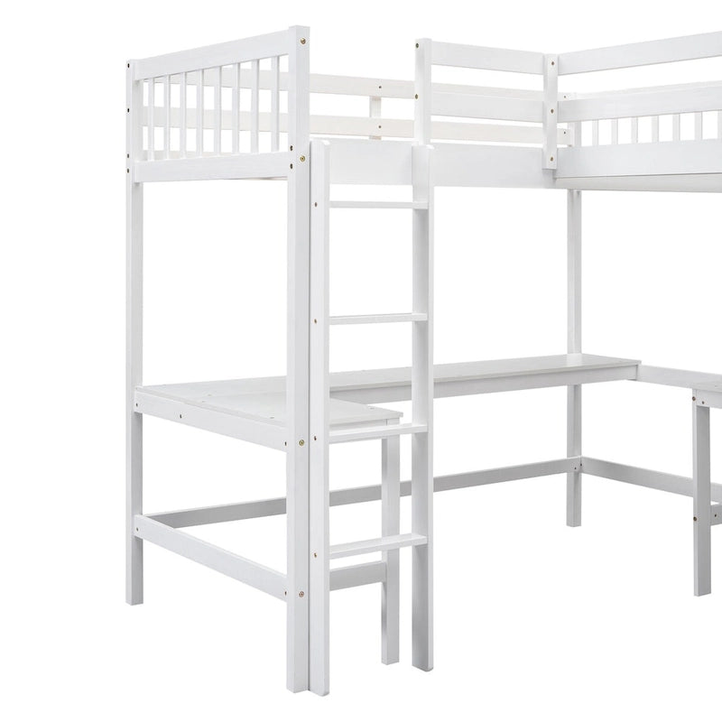 Litera tipo loft en forma de L de tamaño doble para niños, niñas, adultos y niños pequeños con escalera y 2 escritorios integrados en forma de L