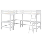 Litera tipo loft en forma de L de tamaño doble para niños, niñas, adultos y niños pequeños con escalera y 2 escritorios integrados en forma de L