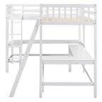 Litera tipo loft en forma de L de tamaño doble para niños, niñas, adultos y niños pequeños con escalera y 2 escritorios integrados en forma de L