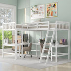 Litera tipo loft en forma de L de tamaño doble para niños, niñas, adultos y niños pequeños con escalera y 2 escritorios integrados en forma de L