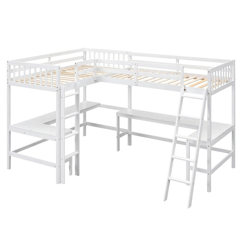 Litera tipo loft en forma de L de tamaño doble para niños, niñas, adultos y niños pequeños con escalera y 2 escritorios integrados en forma de L