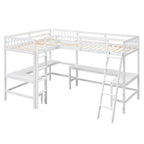 Litera tipo loft en forma de L de tamaño doble para niños, niñas, adultos y niños pequeños con escalera y 2 escritorios integrados en forma de L