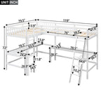 Litera tipo loft en forma de L de tamaño doble para niños, niñas, adultos y niños pequeños con escalera y 2 escritorios integrados en forma de L