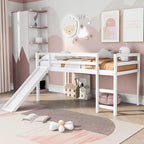 Cama alta individual de madera maciza con divertido tobogán