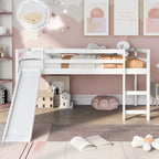 Cama alta individual de madera maciza con divertido tobogán