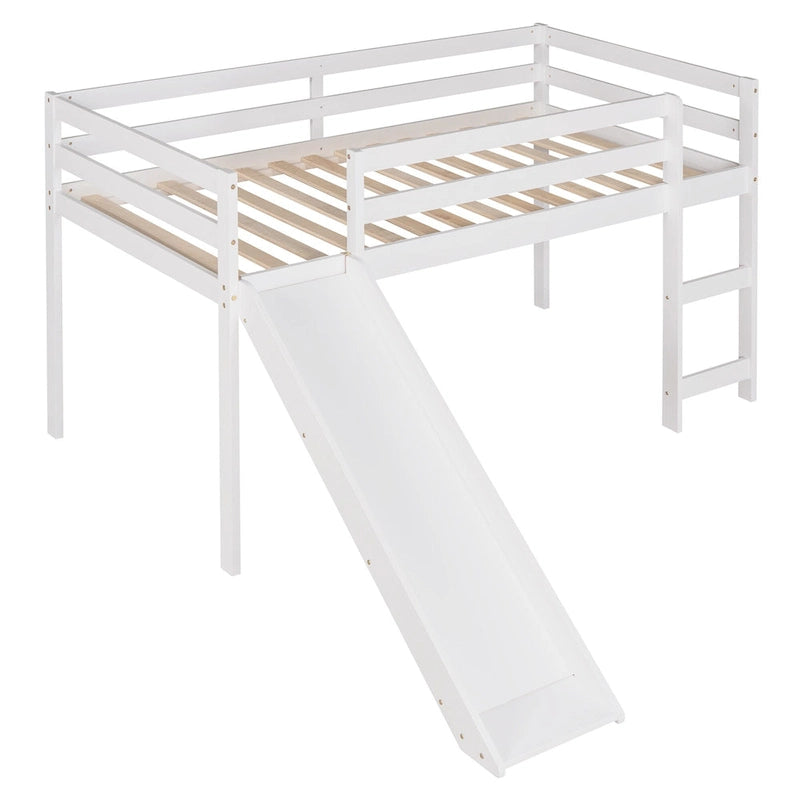 Cama alta individual de madera maciza con divertido tobogán