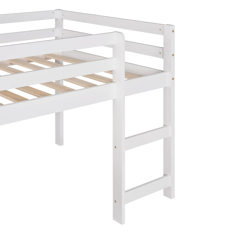 Cama alta individual de madera maciza con divertido tobogán