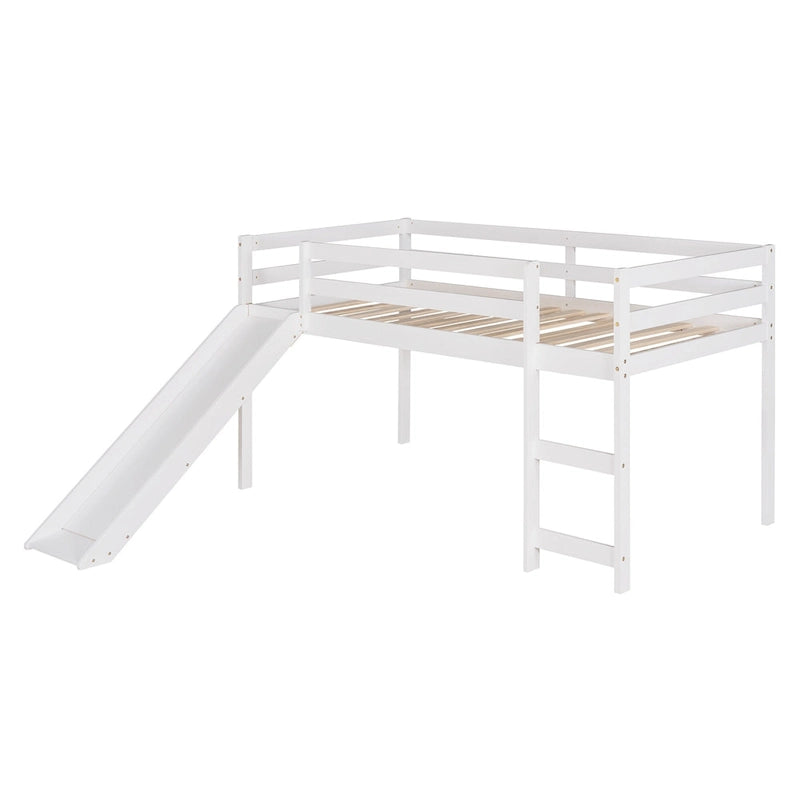 Cama alta individual de madera maciza con divertido tobogán