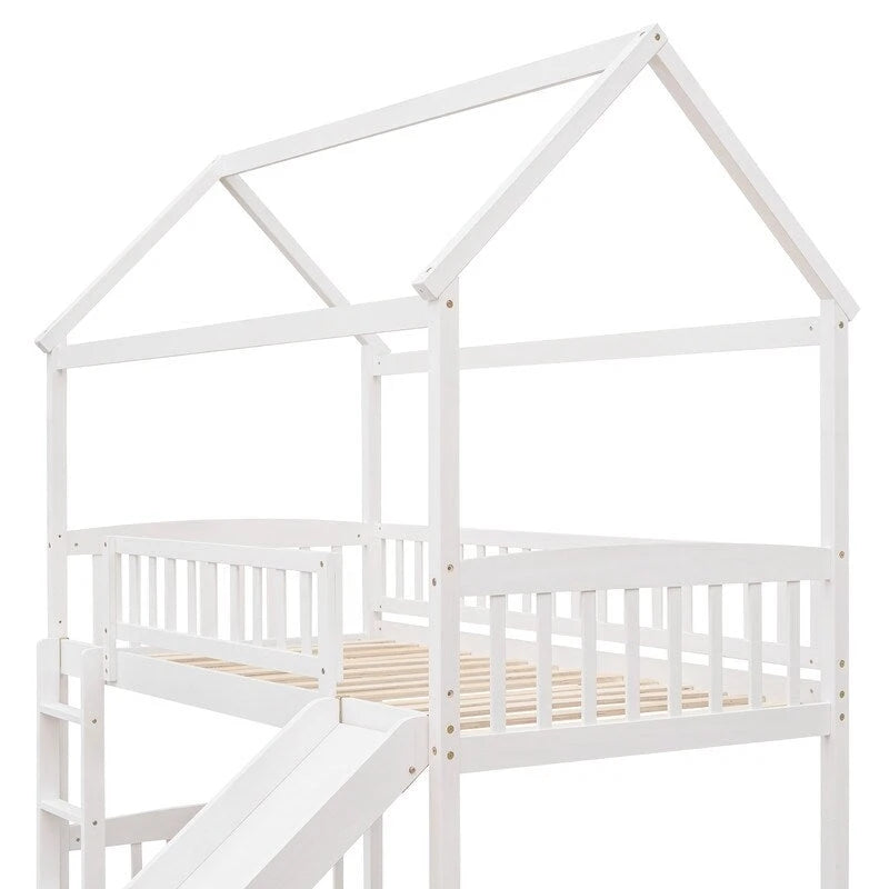 Cama alta de madera con tobogán, cama nido individual