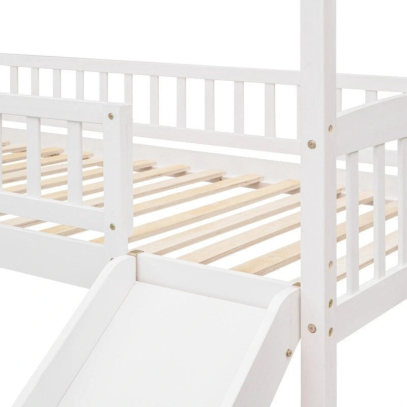 Cama alta de madera con tobogán, cama nido individual