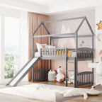 Cama alta de madera con tobogán, cama nido individual