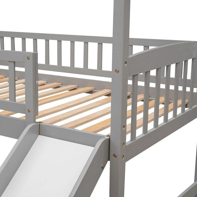 Cama alta de madera con tobogán, cama nido individual