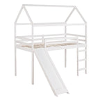 Cama alta individual con tobogán, cama con tobogán con forma de casa