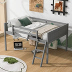 Cama alta baja de madera de tamaño completo con escalera, la escalera se puede colocar a la izquierda o a la derecha