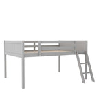 Cama alta baja de madera de tamaño completo con escalera, la escalera se puede colocar a la izquierda o a la derecha
