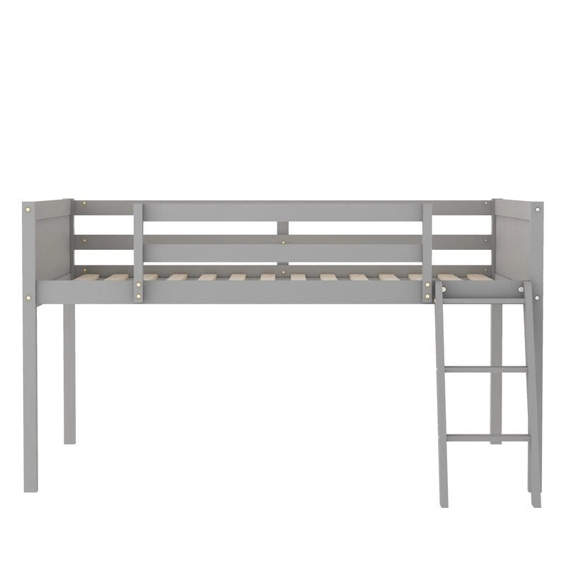 Cama alta baja de madera de tamaño completo con escalera, la escalera se puede colocar a la izquierda o a la derecha