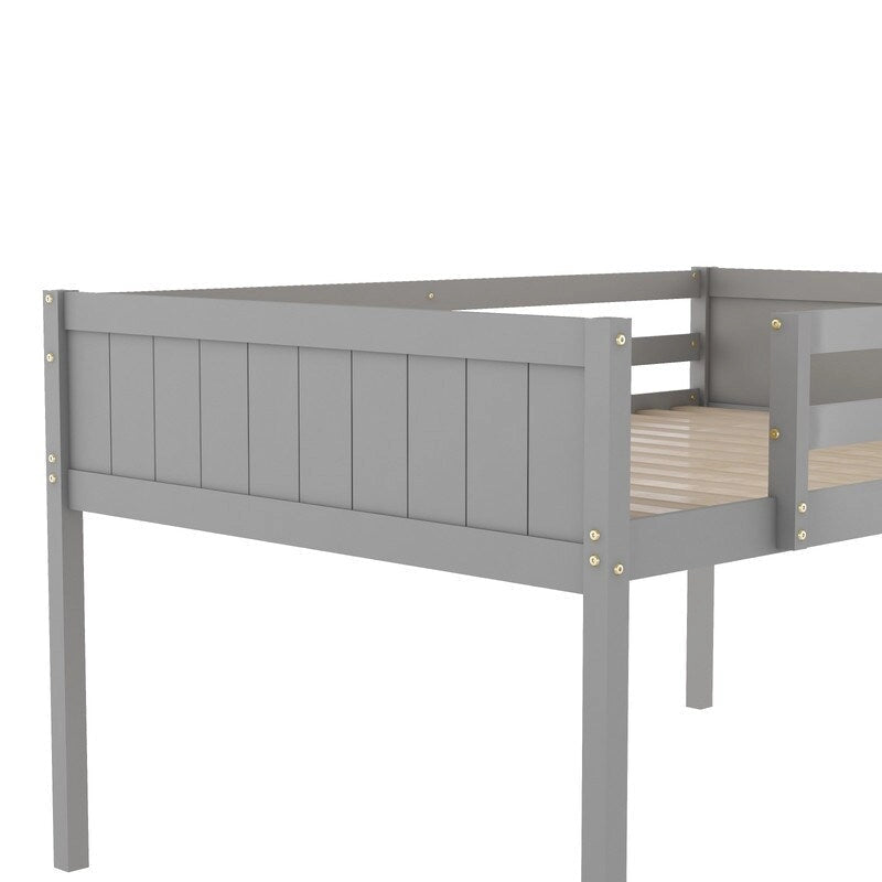 Cama alta baja de madera de tamaño completo con escalera, la escalera se puede colocar a la izquierda o a la derecha