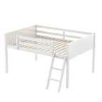 Cama alta baja de madera de tamaño completo con escalera, la escalera se puede colocar a la izquierda o a la derecha
